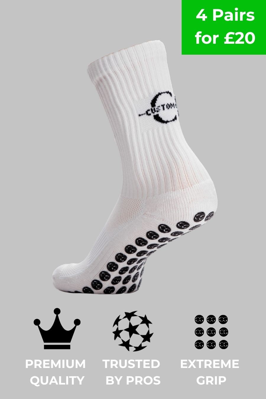 White grip socks for football, enhanced traction and comfort