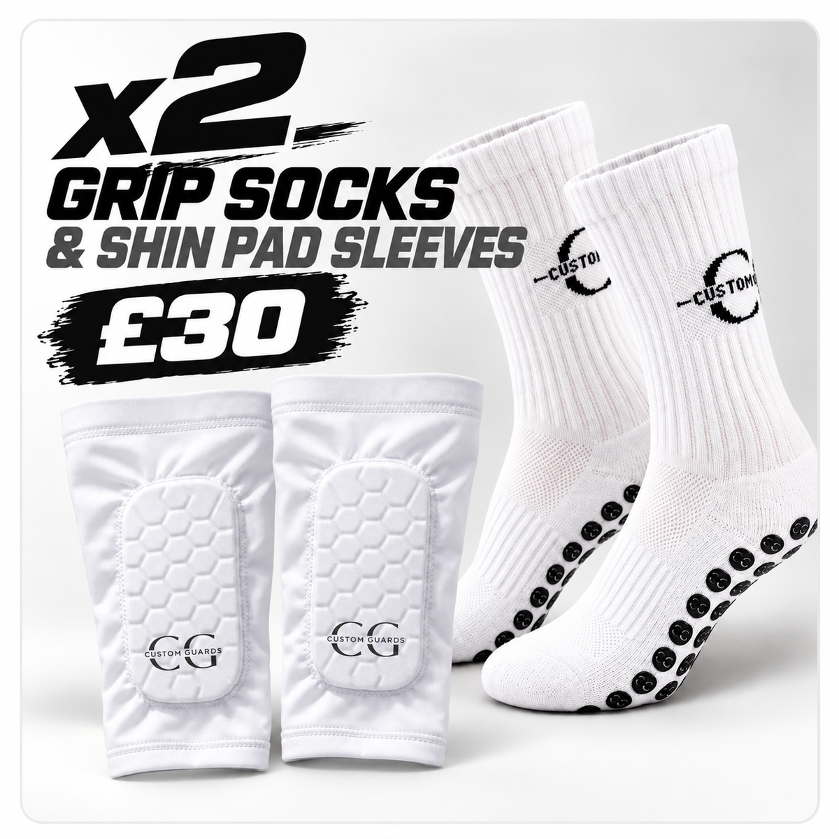 Shin Pads Sleeves & Grip Socks Bundle